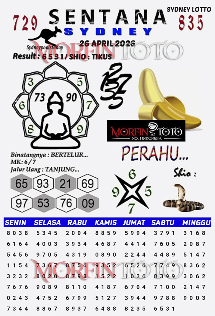 SYAIR TOGEL SENTANA SYDNEY LOTTO 26 APRIL 2026