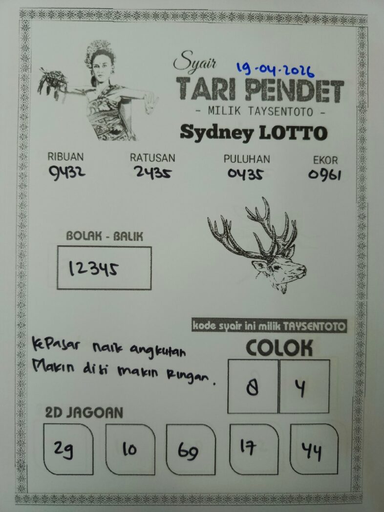 Syair Tari Pendet Sydney Hari ini Minggu, 19 April 2026
