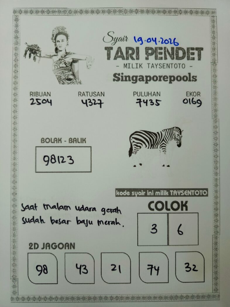 Syair Tari Pendet SGP Hari ini Minggu, 19 April 2026