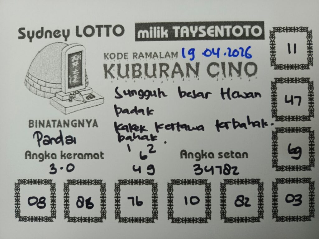 Syair Kuburan Cino Sydney Hari ini Minggu, 19 April 2026