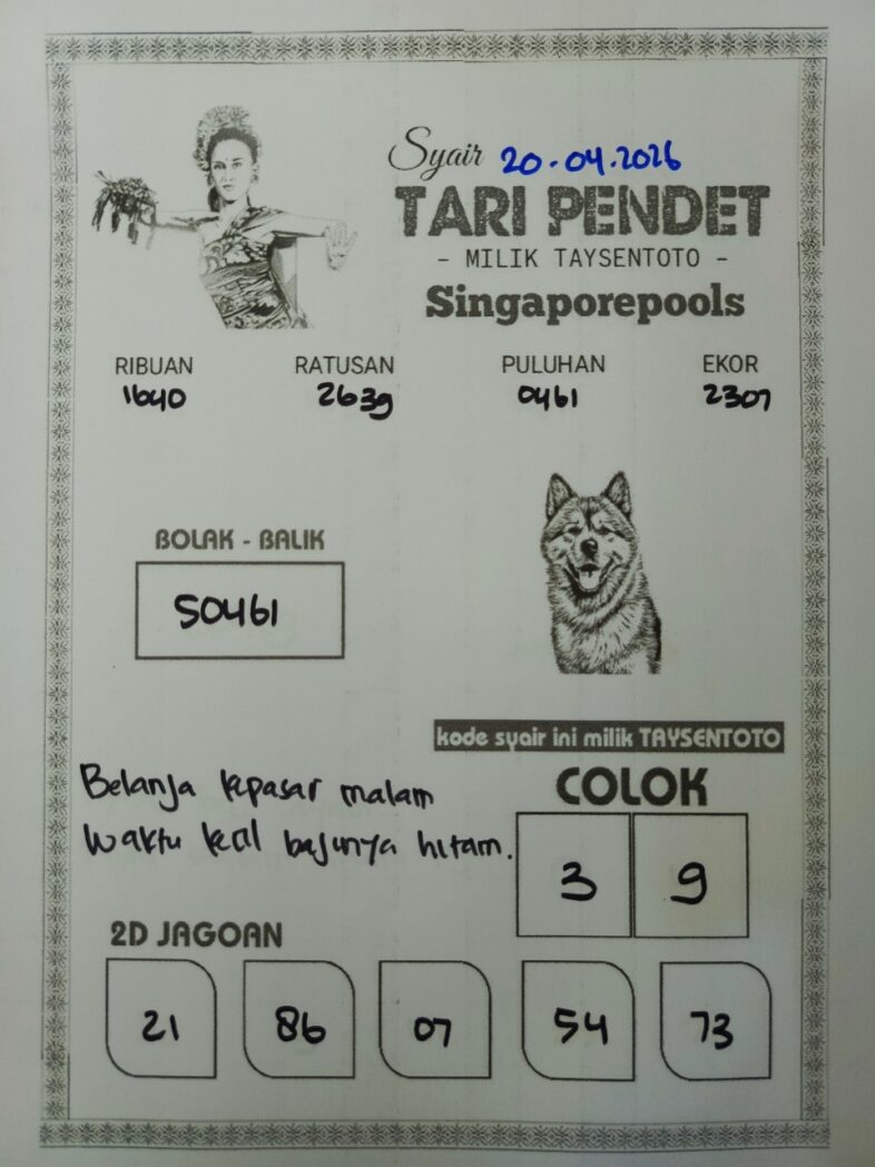 Syair Tari Pendet SGP Hari ini Senin, 20 April 2026