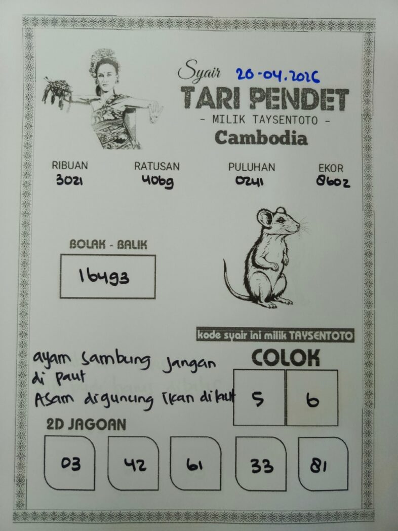 Syair Tari Pendet Cambodia Hari Ini Senin, 20 April 2026