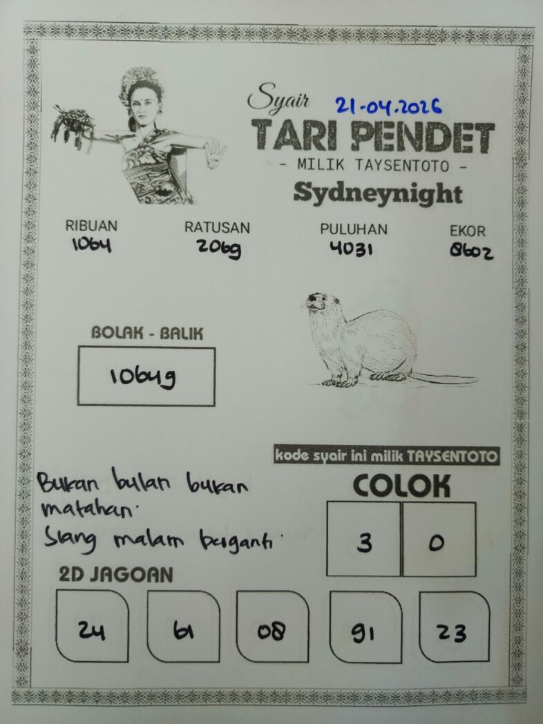 Syair Tari Pendet SydneyNight Hari ini Selasa, 21 April 2026