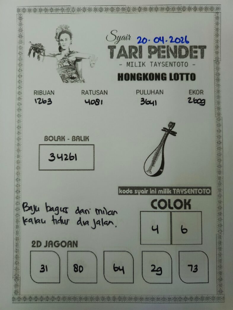 Syair Tari Pendet HK Hari Senin, 20 April 2026