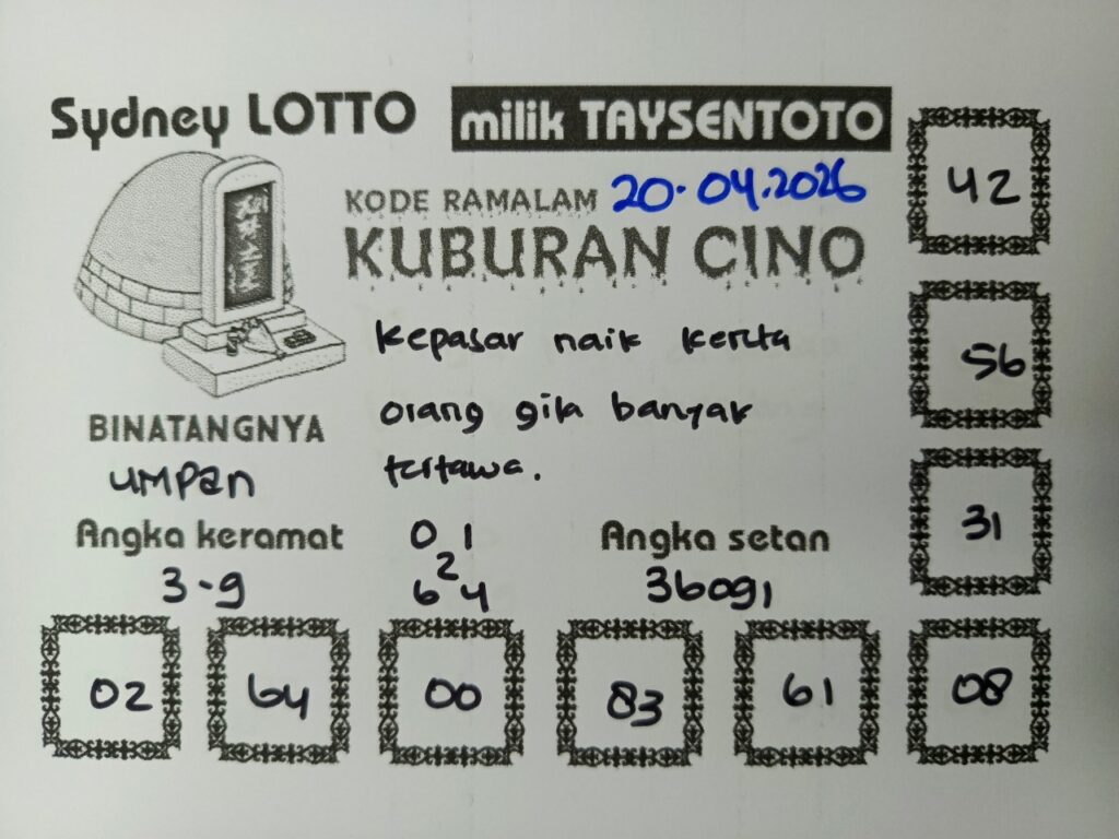 Syair Kuburan Cino Sydney Hari ini Senin, 20 April 2026