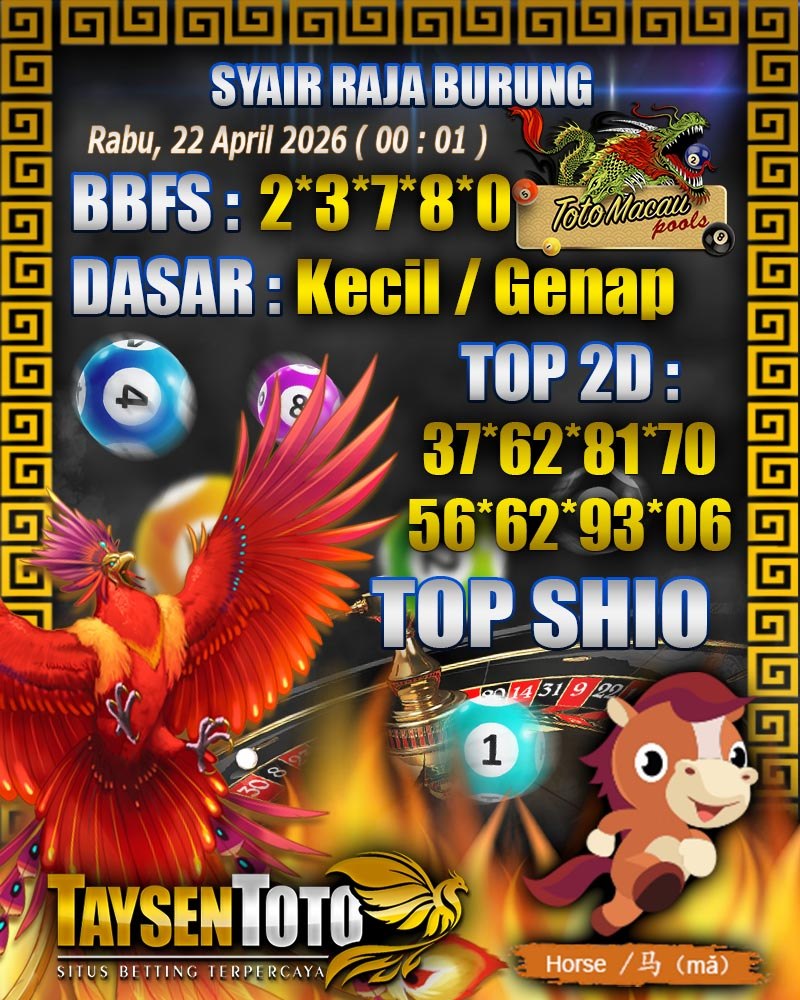 Syair Raja Burung Toto Macau Hari Rabu, 22 April 2026| 00 : 01 WIB