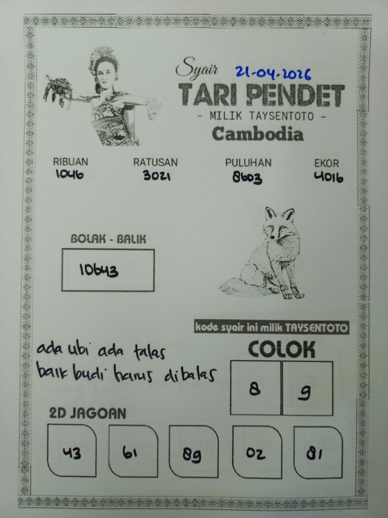 Syair Tari Pendet Cambodia Hari Ini Selasa, 21 April 2026