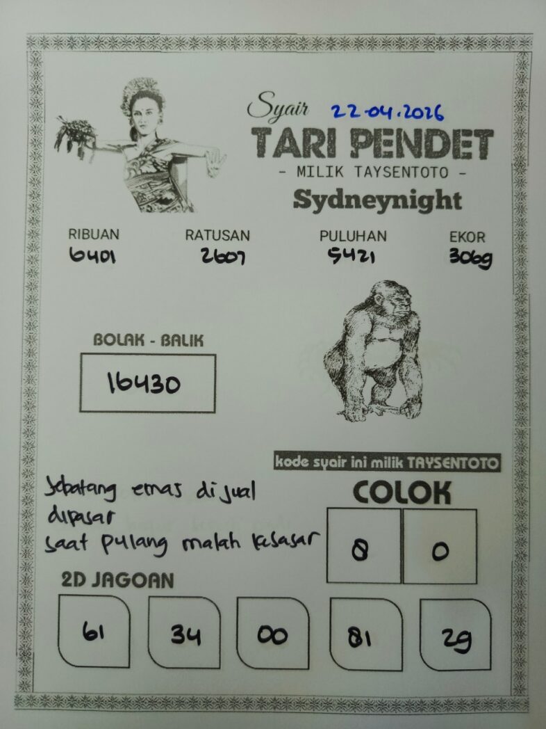 Syair Tari Pendet SydneyNight Hari ini Rabu, 22 April 2026