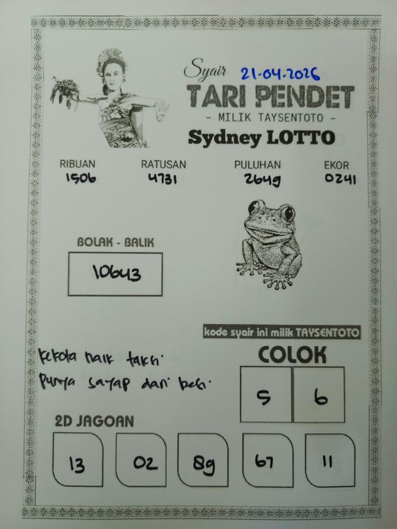 Syair Tari Pendet Sydney Hari ini Selasa, 21 April 2026