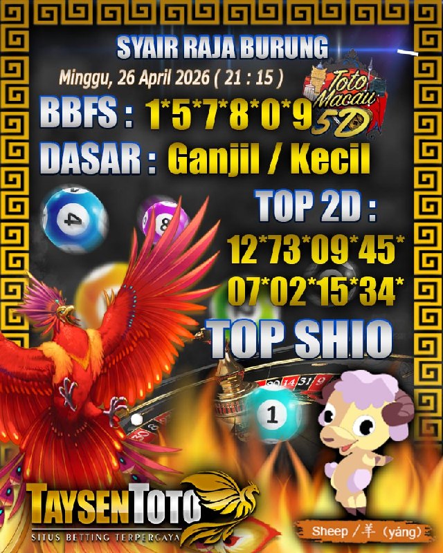 Syair Raja Burung Toto Macau 5D Hari Ini Minggu, 26 April 2026| 21 : 15 WIB