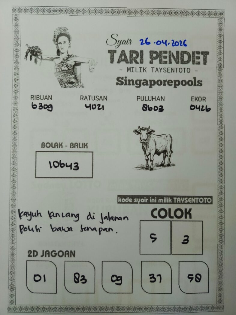 Syair Tari Pendet SGP Hari ini Minggu, 26 April 2026