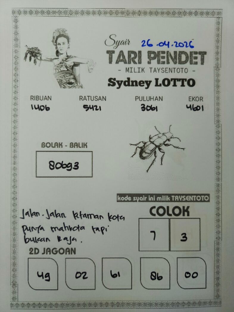 Syair Tari Pendet Sydney Hari ini Minggu, 26 April 2026