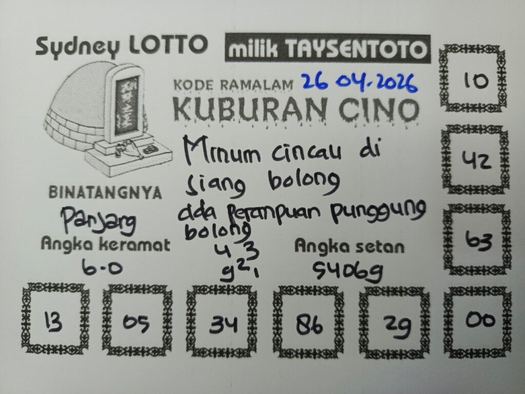 Syair Kuburan Cino Sydney Hari ini Minggu, 26 April 2026