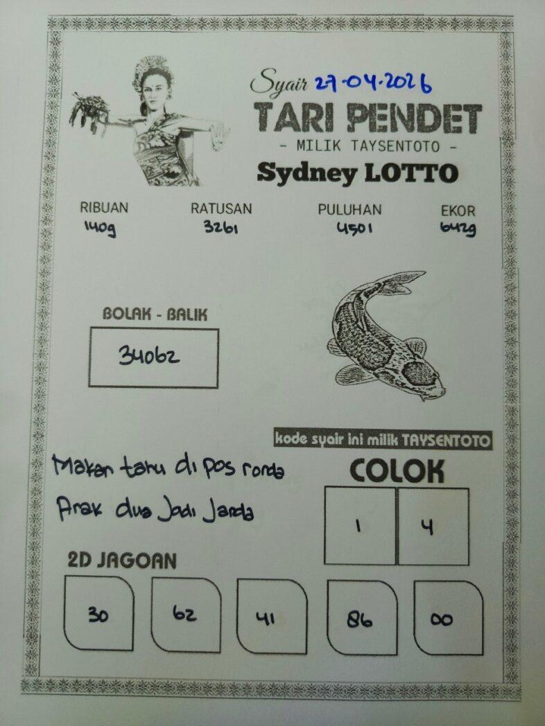 Syair Tari Pendet Sydney Hari ini Senin, 27 April 2026