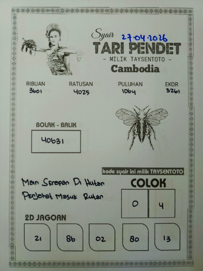 Syair Tari Pendet Cambodia Hari Ini Senin, 27 April 2026