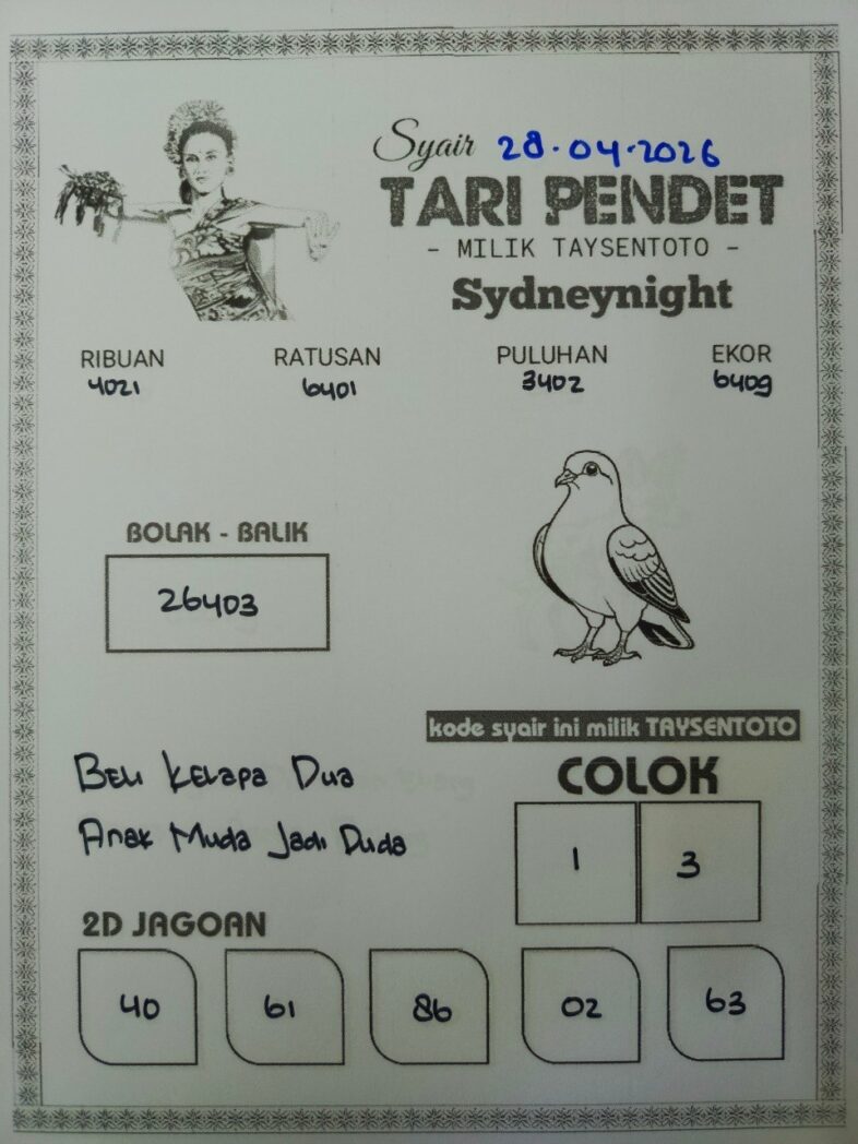 Syair Tari Pendet SydneyNight Hari ini Selasa, 28 April 2026