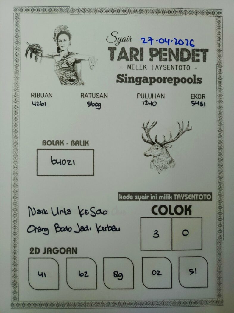 Syair Tari Pendet SGP Hari ini Senin, 27 April 2026