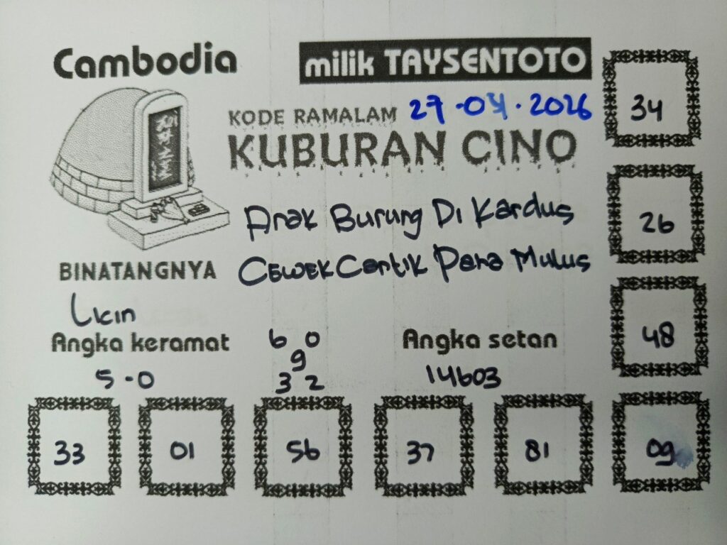 Syair Kuburan Cino Cambodia Hari Ini Senin, 27 April 2026