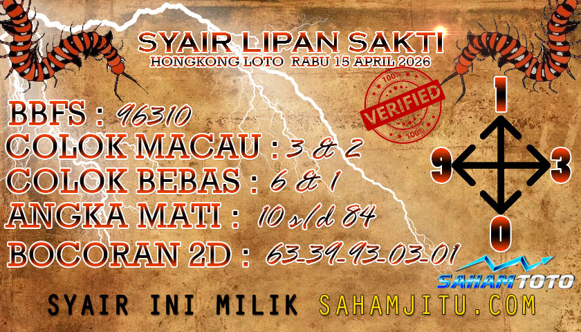 Syair lipan sakti HONGKONG LOTTO Hari ini Rabu, 15 April 2026