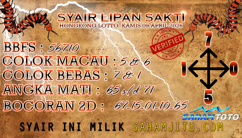 Syair lipan sakti HONGKONG LOTTO Hari ini Kamis, 09 April 2026
