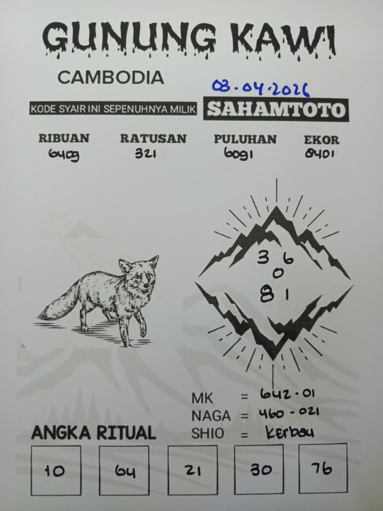 Syair Gunung Kawi CAMBODIA POOLS Hari ini Jumat 03 Maret 2026