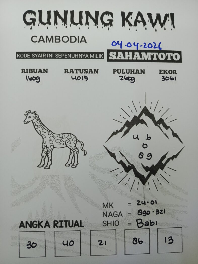 Syair Gunung Kawi CAMBODIA Pools Hari ini Sabtu, 04 April 2026