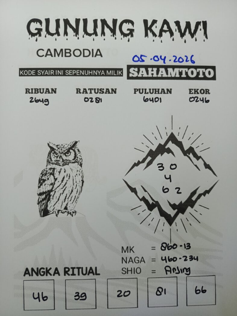 Syair Gunung Kawi CAMBODIA Pools Hari ini Minggu 05 April 2026