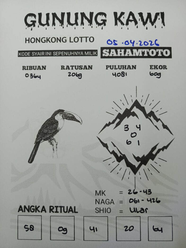 Syair Gunung Kawi HONGKONG LOTTO Hari ini Minggu 05 April 2026