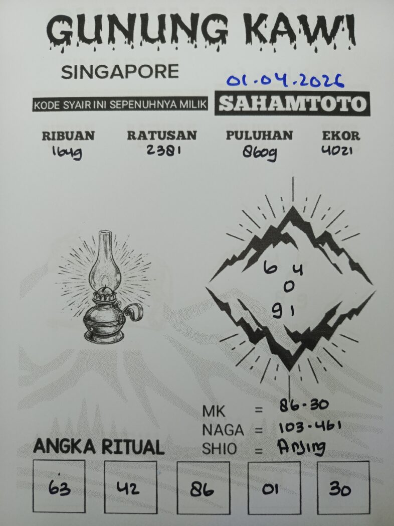 Syair Gunung Kawi SINGAPORE Pools Hari ini RABU 01 Maret 2026