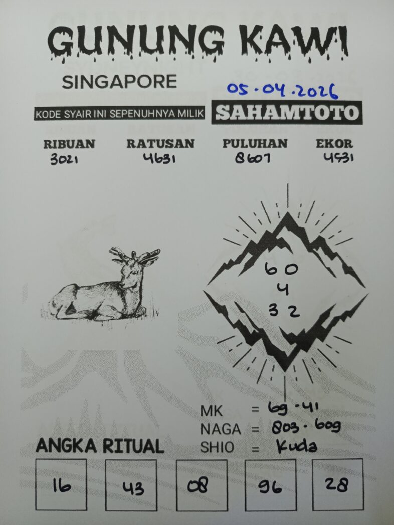 Syair Gunung Kawi SINGAPORE Pools Hari ini Minggu 05 April 2026