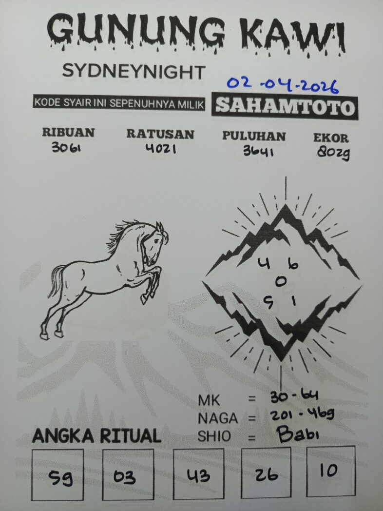 Syair Rintihan Lutung SydneyNight Hari ini Kamis, 02 April 2026