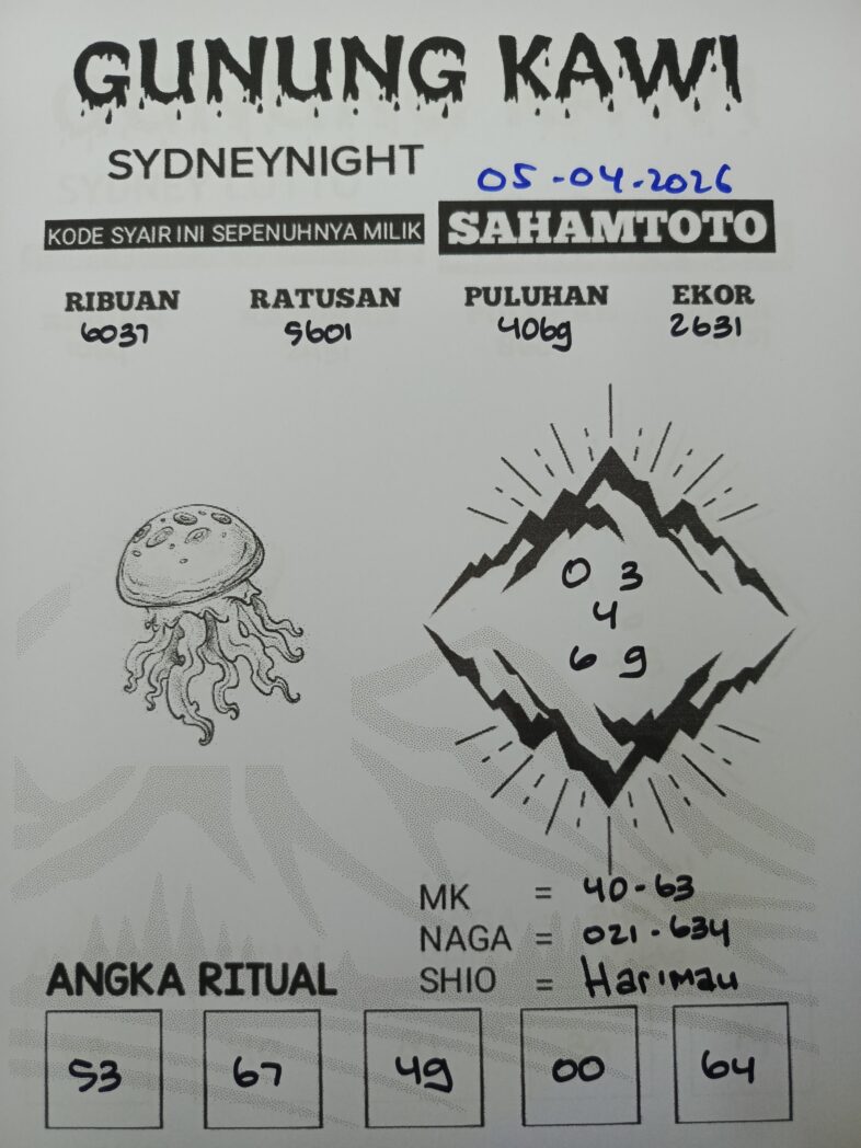 Syair Gunung Kawi SydneyNight Hari ini Minggu, 05 April 2026
