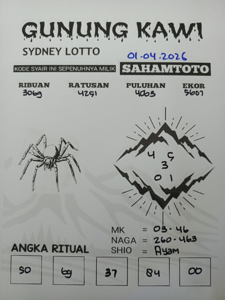 Syair Gunung Kawi SYDNEY LOTTO Hari ini RABU 01 Maret 2026