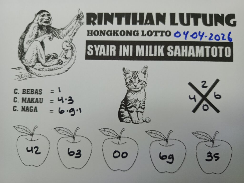 Syair Rintihan Lutung HONGKONG LOTTO Hari ini Sabtu, 04 April 2026