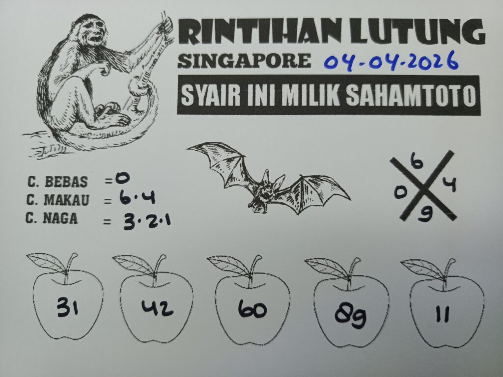 Syair Rintihan Lutung SINGAPORE POOLS Hari ini Sabtu, 04 April 2026