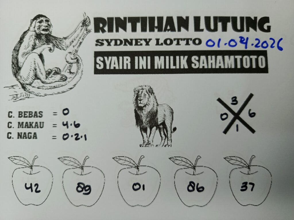 Syair Rintihan Lutung SYDNEY LOTTO Hari ini RABU 01 Maret 2026