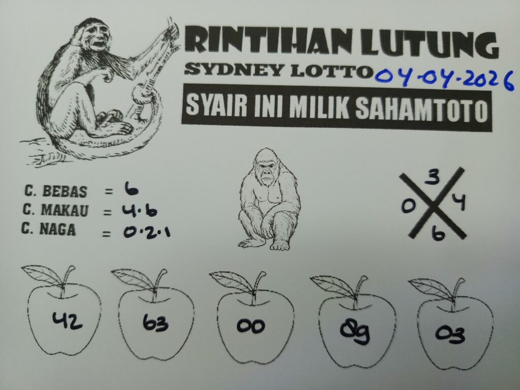 Syair Rintihan Lutung SYDNEY LOTTO Hari ini Sabtu, 04 April 2026