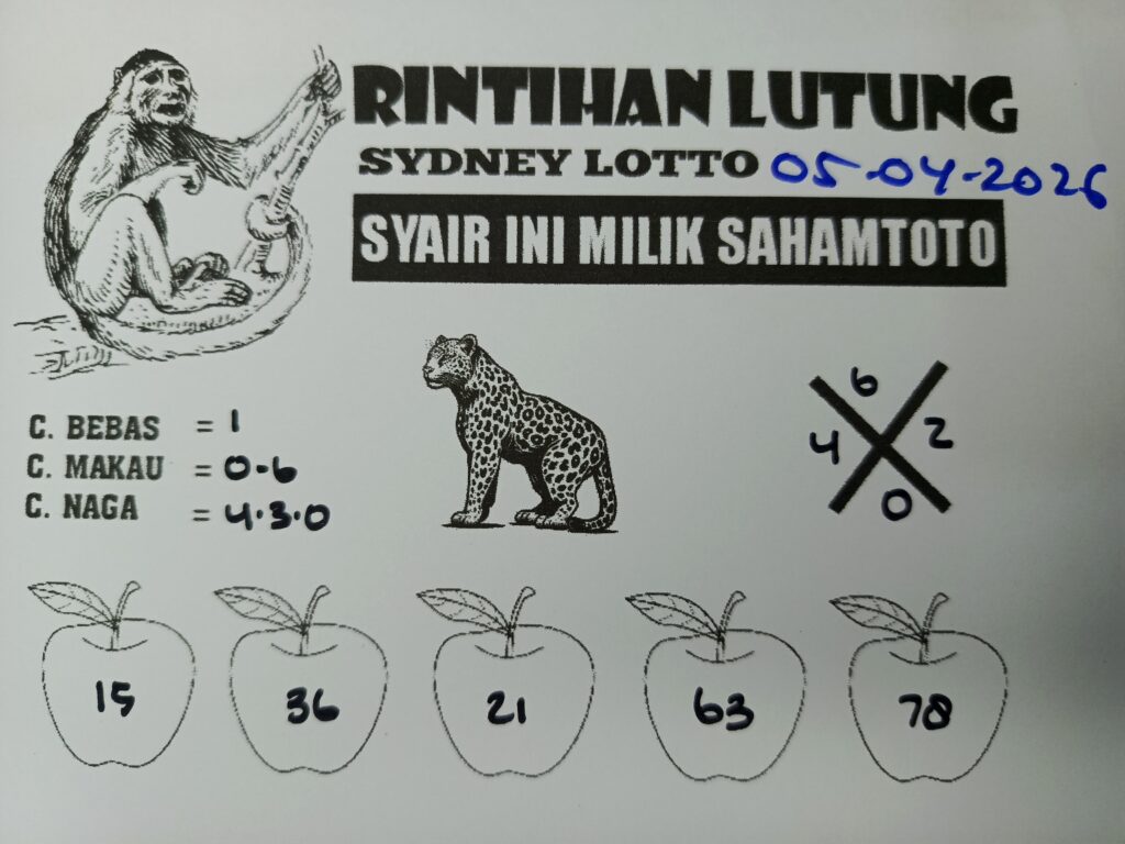 Syair Rintihan Lutung SYDNEY LOTTO Hari ini Minggu 05 April 2026