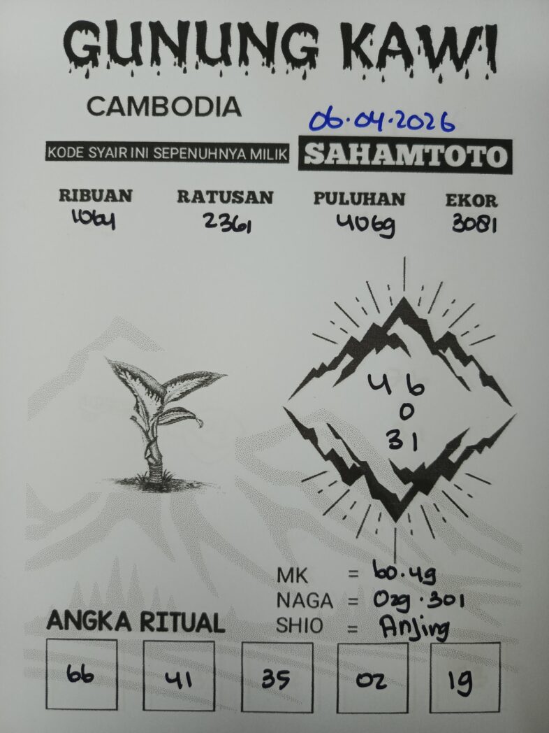 Syair Gunung Kawi CAMBODIA Pools Hari ini Senin, 06 April 2026