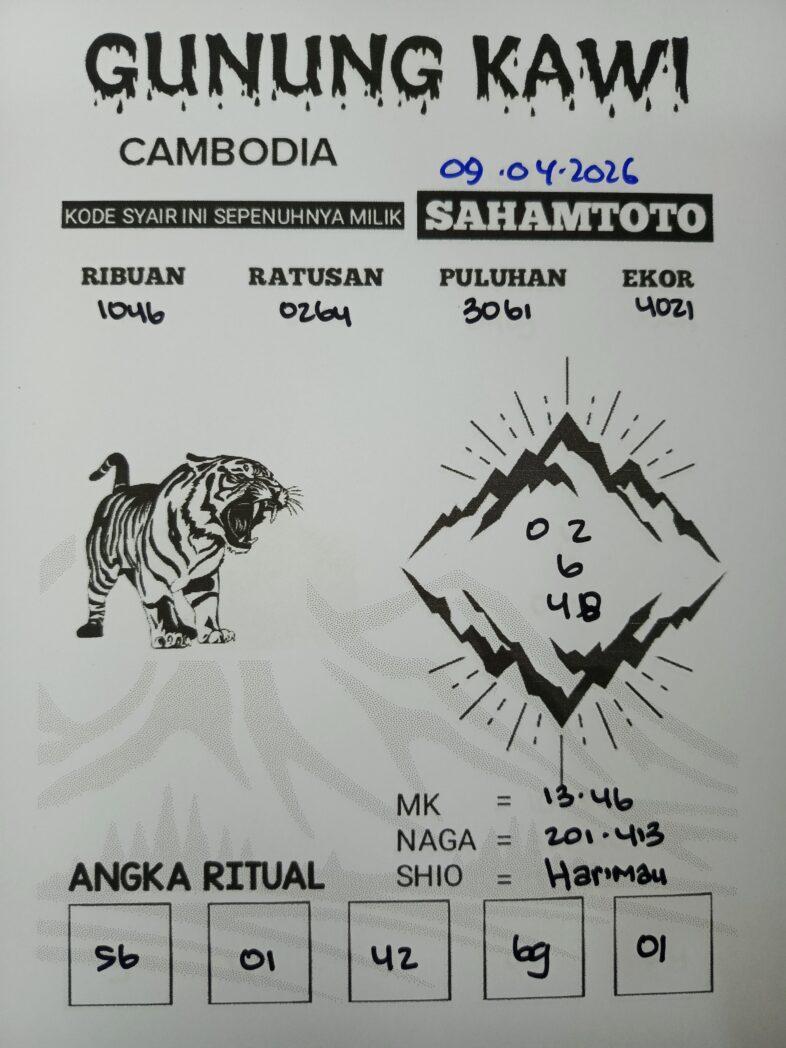 Syair Gunung Kawi CAMBODIA Pools Hari ini Kamis, 09 April 2026