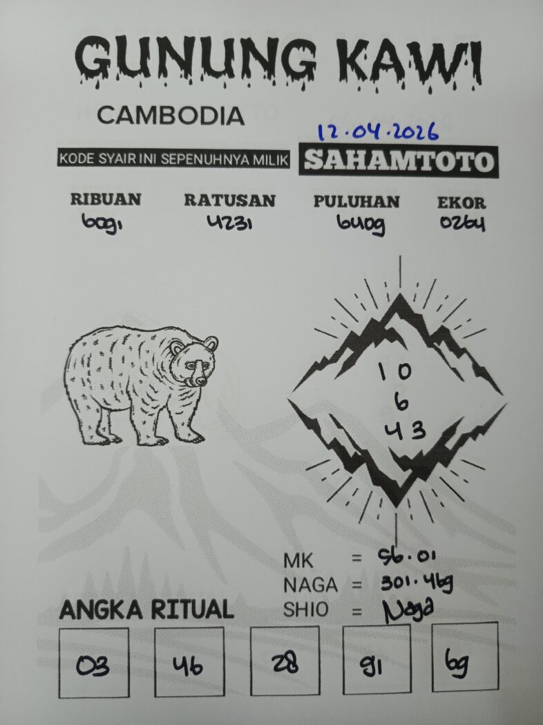 Syair Gunung Kawi CAMBODIA Pools Hari ini Minggu, 12 April 2026
