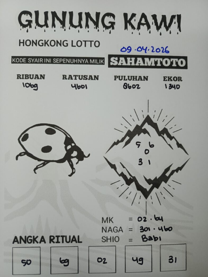 Syair Gunung Kawi HONGKONG LOTTO Hari ini Kamis, 09 April 2026
