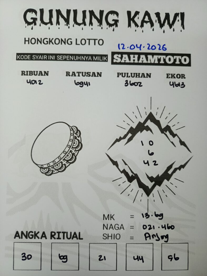 Syair Gunung Kawi HONGKONG LOTTO Hari ini Minggu, 12 April 2026