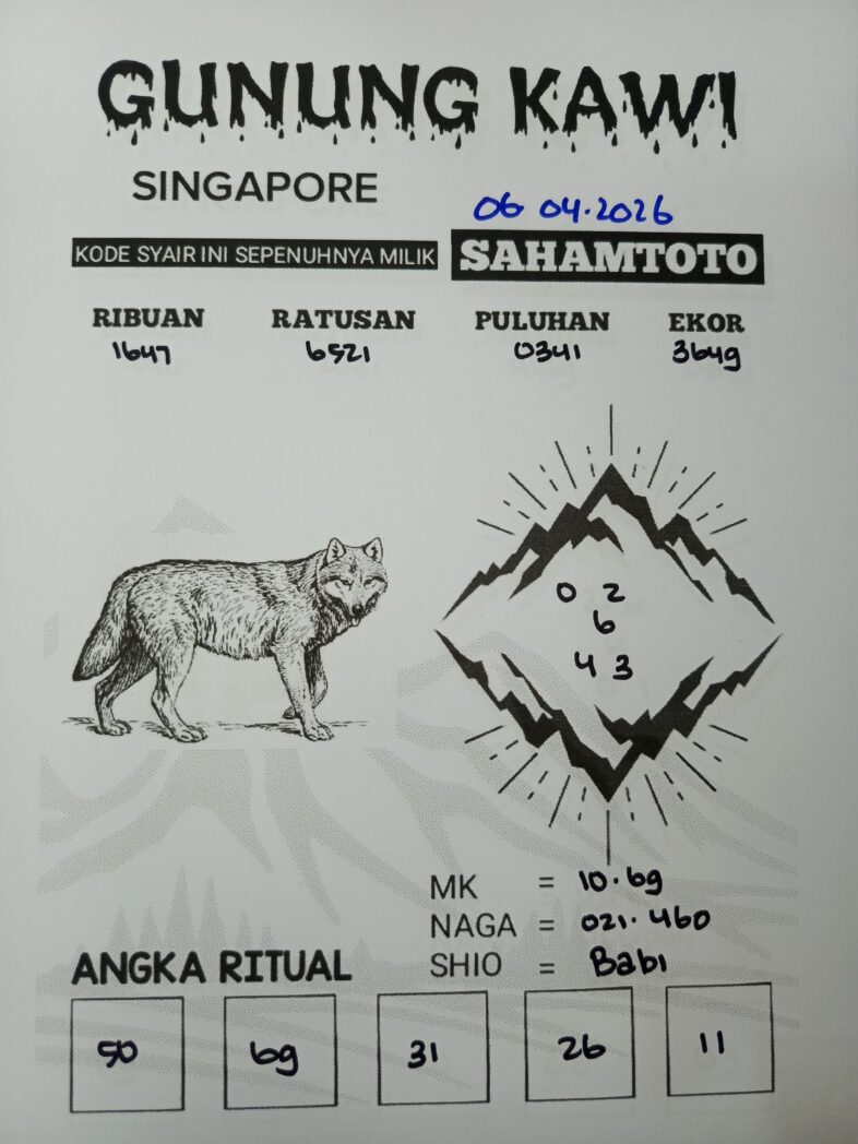 Syair Gunung Kawi SINGAPORE Pool Hari ini Senin, 06 April 2026