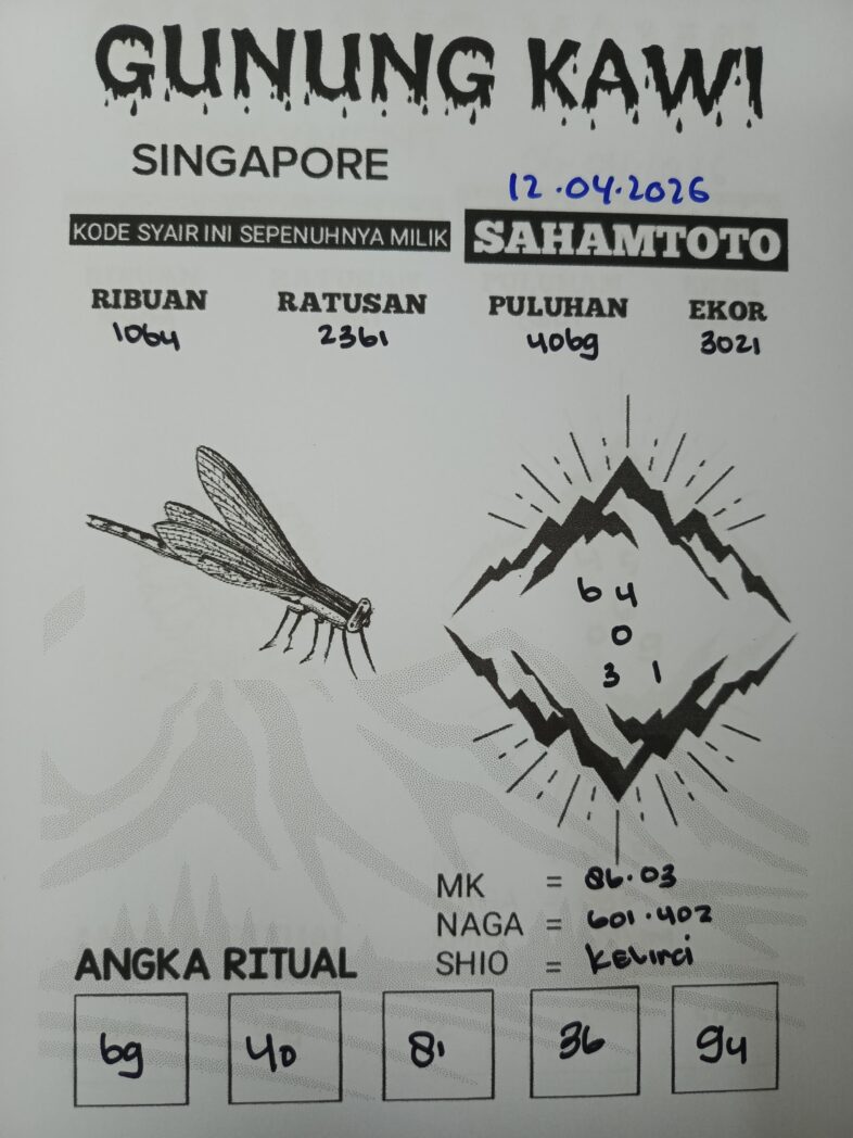 Syair Gunung Kawi SINGAPORE POOLS Hari ini Minggu, 12 April 2026