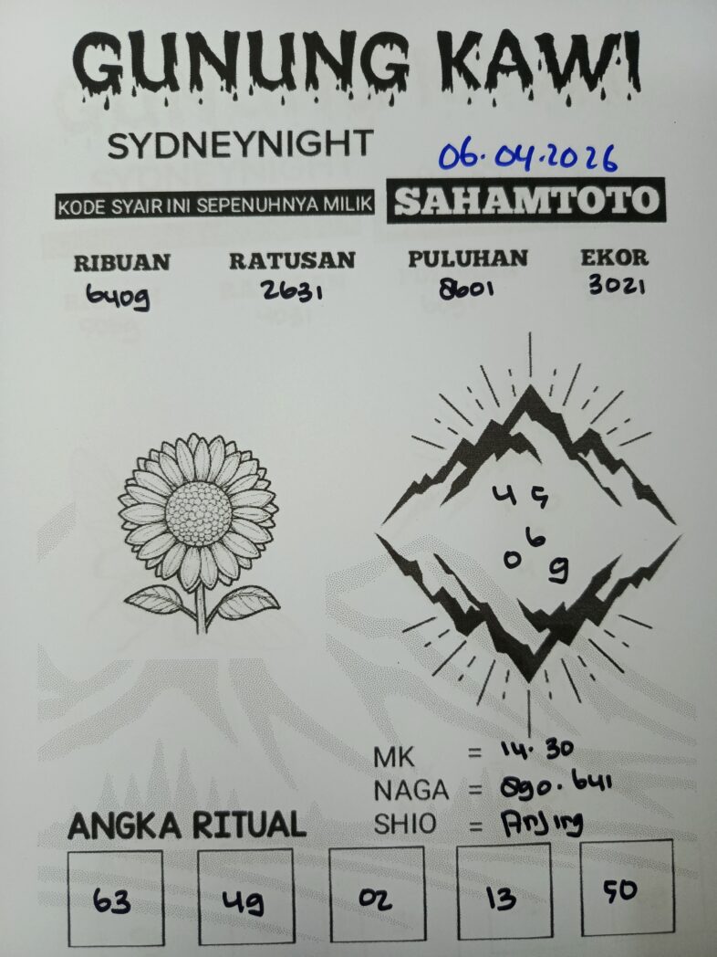 Syair Gunung Kawi SydneyNight Hari ini Senin, 06 April 2026