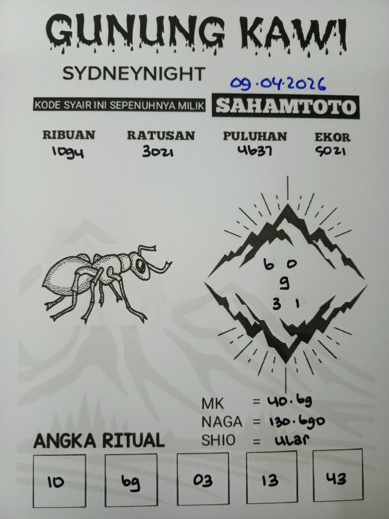 Syair Gunung Kawi SydneyNight Hari ini Kamis, 09 April 2026