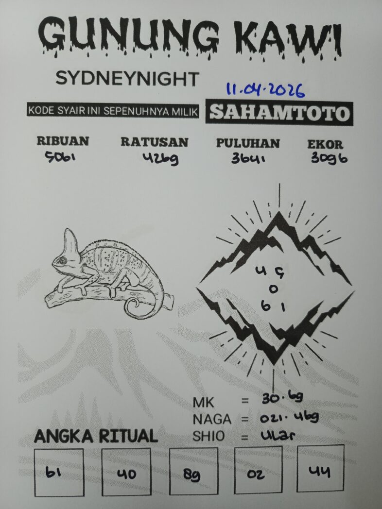 Syair Gunung Kawi SydneyNight Hari ini Sabtu, 11 April 2026