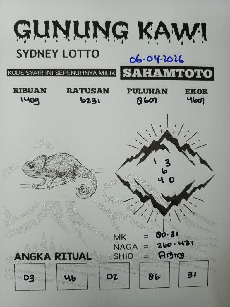 Syair Gunung Kawi SYDNEY LOTTO Hari ini Senin, 06 April 2026