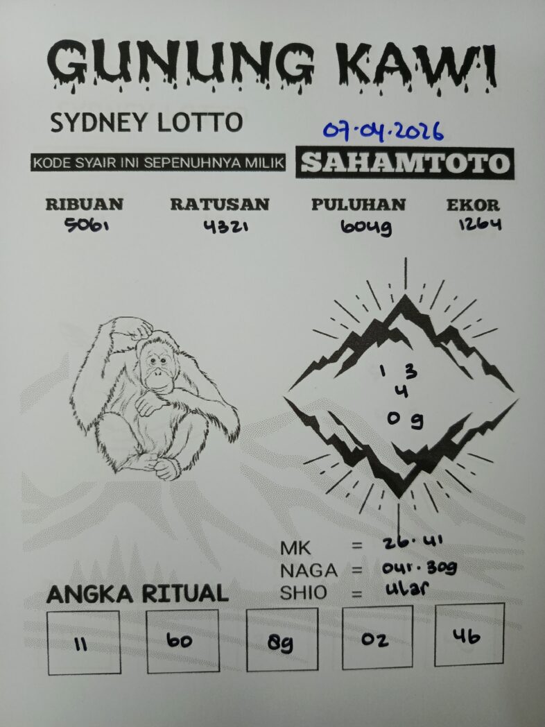 Syair Gunung Kawi HSYDNEY LOTTO Hari ini Selasa 07 April 2026
